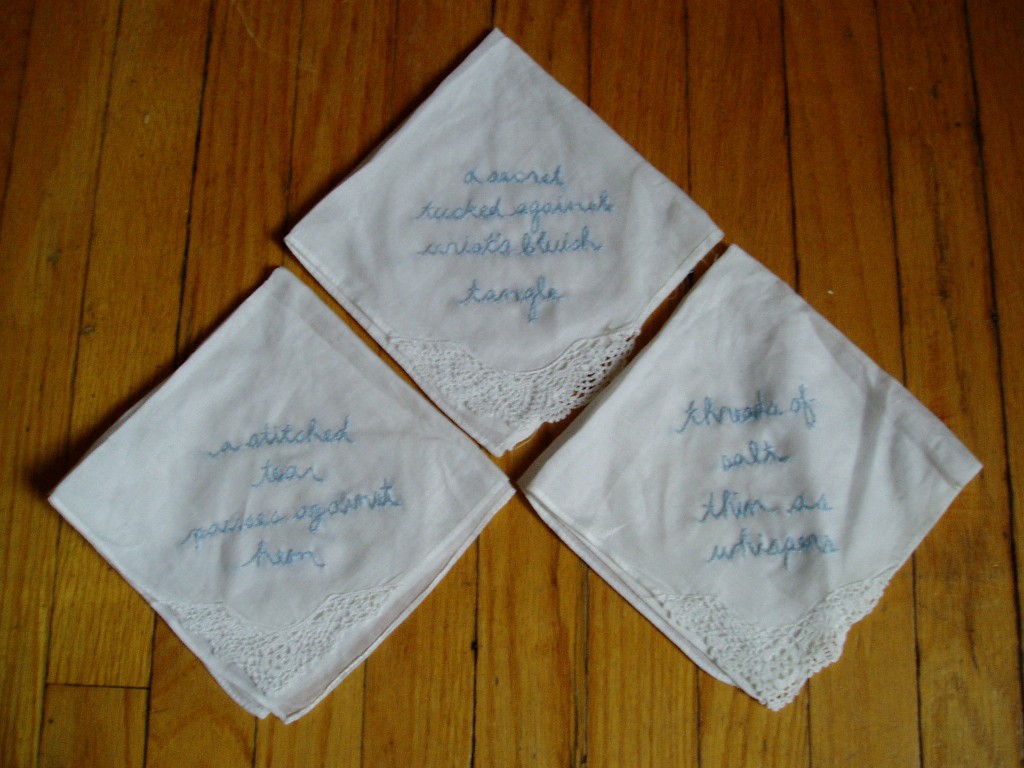 hankies, hand-embroidered by Lindsay Zier-Vogel