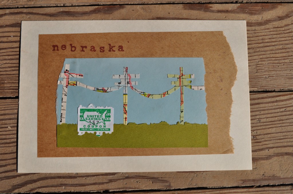 telephone wires, map, nebraska paper art